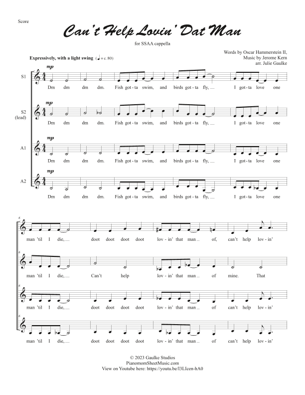 Can’t Help Lovin’ Dat Man for SSAA a cappella KEY OF C (arr. Julie Gaulke)