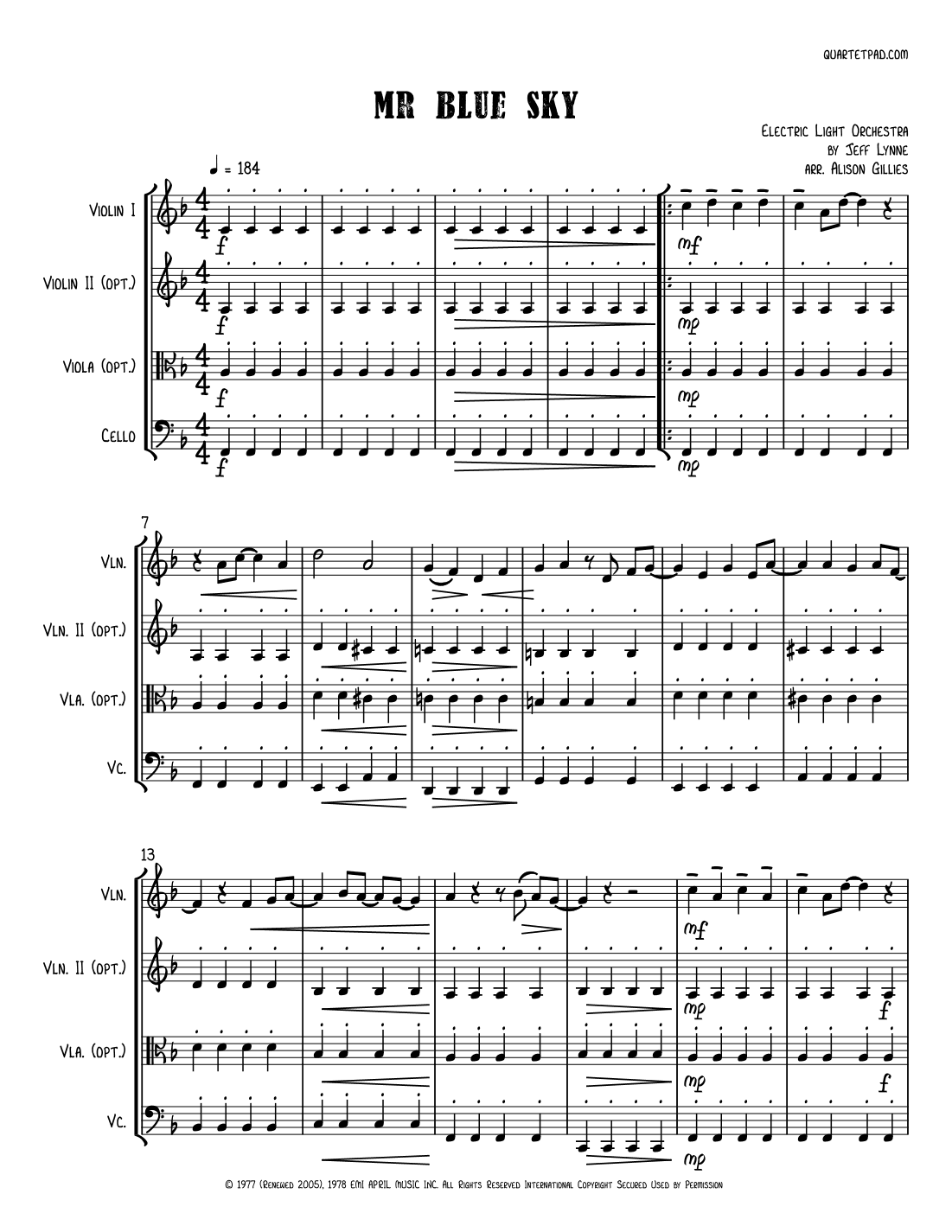 Mr. Blue Sky (arr. Alison Gillies)