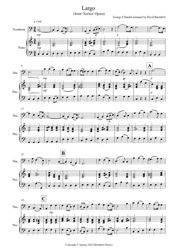 Largo (Handel) for Trombone and Piano (arr. David Burndrett)