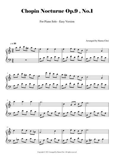 Chopin Nocturne Op.9 , No.1 [Easy Arrangement for Piano Solo] (arr. Hanna Choi)