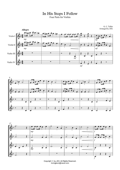 HYMN FOR VIOLIN ENSEMBLE - In His Steps I Follow (arr. JEK)