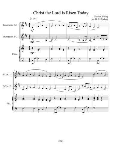 Christ the Lord is Risen Today (trumpet duet) with optional piano accompaniment (arr. B. C. Dockery)