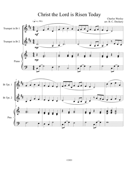Christ the Lord is Risen Today (trumpet duet) with optional piano accompaniment (arr. B. C. Dockery)