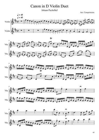 Canon in D by Pachelbel for Violin Duet (arr. Camprixinx)
