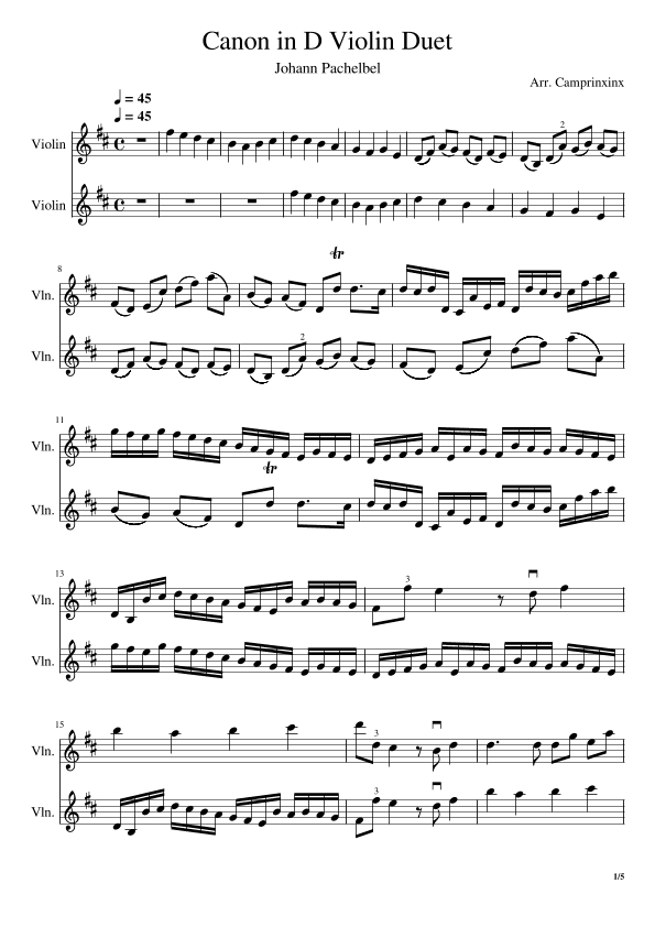 Canon in D by Pachelbel for Violin Duet (arr. Camprixinx)