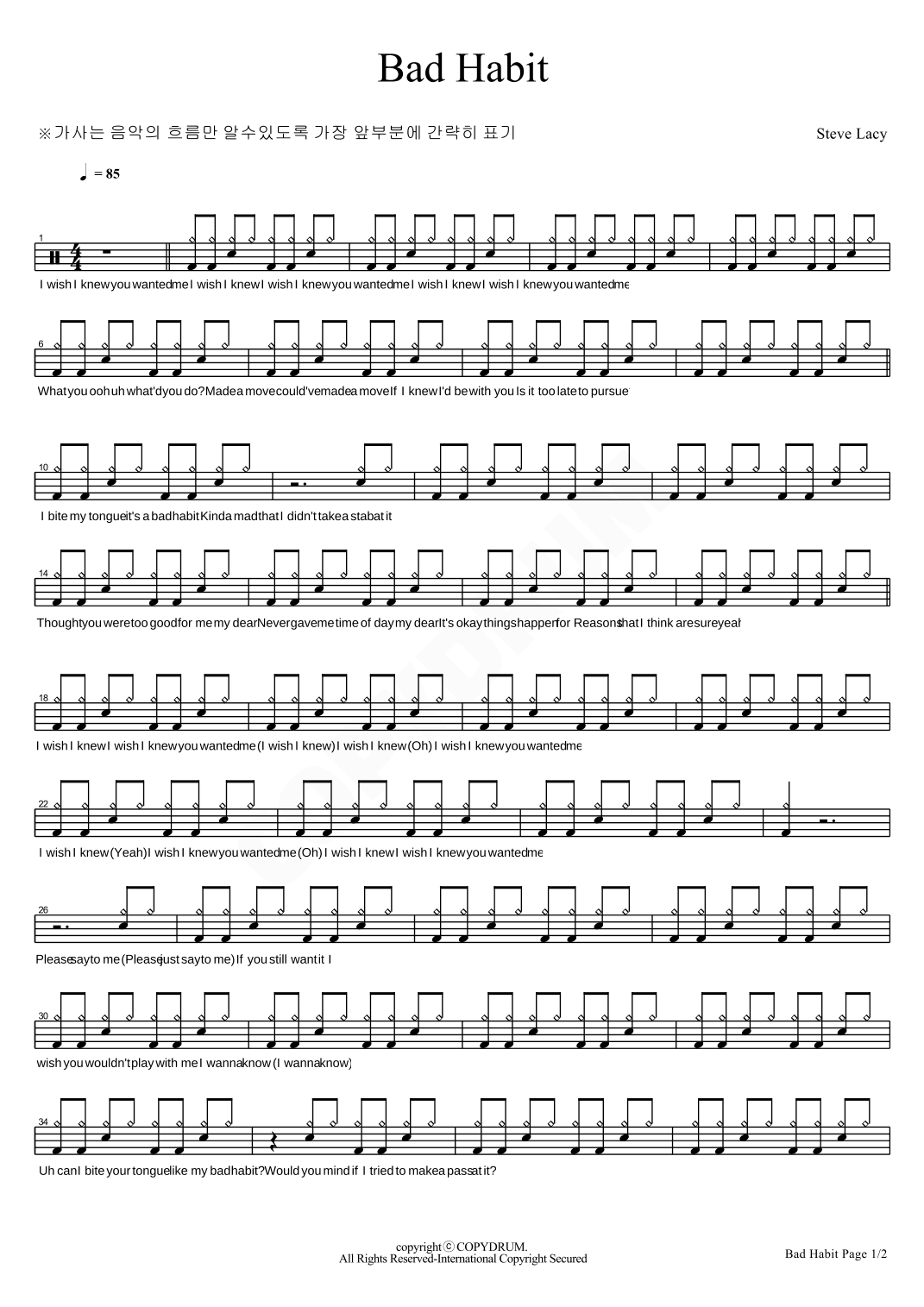 Bad Habit (arr. COPYDRUM)