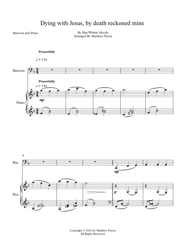 Dying with Jesus, by death reckoned mine (arr. Matthew pyeon)