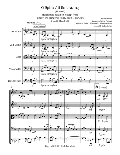 O Spirit All-Embracing (Thaxted) (Bb) (String Quintet - 2 Violins, 1 Viola, 1 Cello, 1 Bass) (Double (arr. Regis Bookshar)