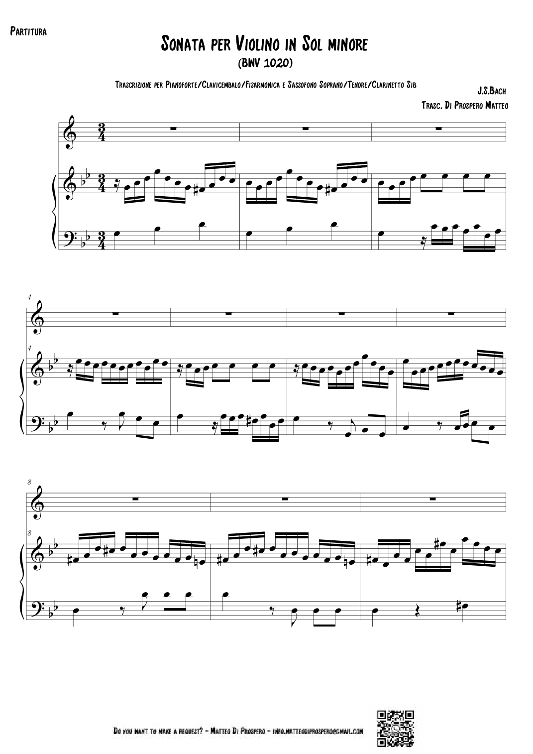 Sonata per Violino in Sol minore BWV 1020 (arr. Matteo Di Prospero)