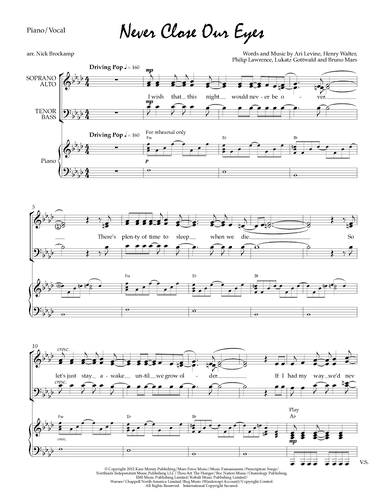Never Close Our Eyes (arr. Nick Brockamp)