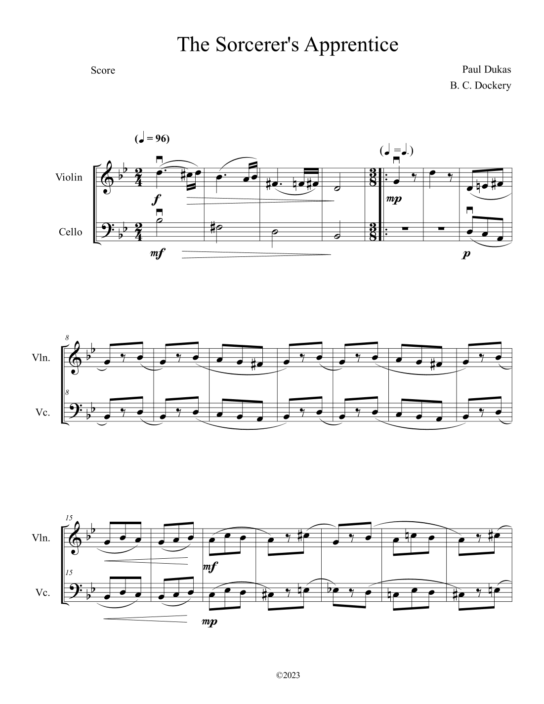 The Sorcerer's Apprentice (Violin and Cello Duet) (arr. B. C. Dockery)