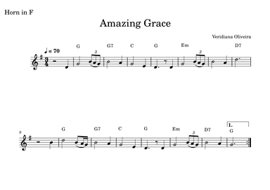 Amazing Grace, for Horn and Piano, in G major (arr. Veridiana Oliveira)