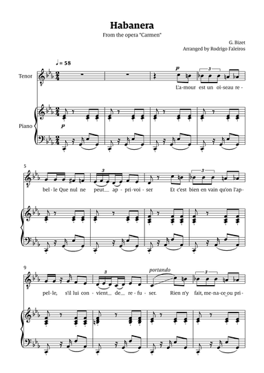 Habanera (for tenor - C minor/major) (arr. Rodrigo Faleiros)