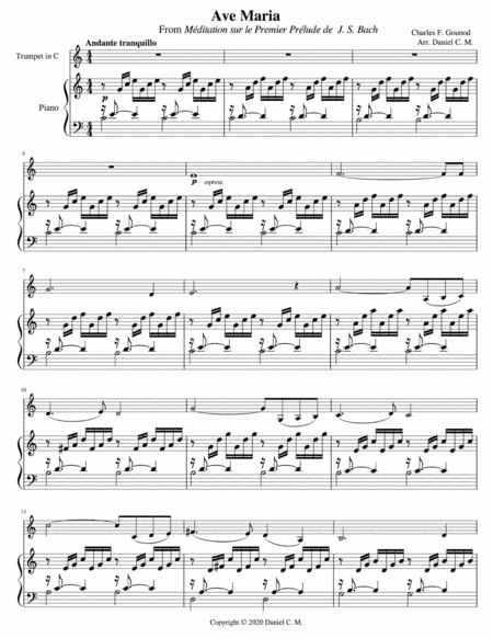 Ave Maria by Gounod (for C trumpet  and piano) (arr. Daniel C. M.)