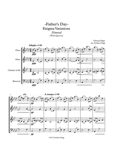 Father's Day. Enigma Variations Nimrod (Wind Quartet) (arr. Jordan Grigg)