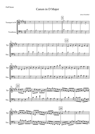 Canon in D Major (Johann Pachelbel) for Trumpet in Bb & Trombone Duo (arr. Fabio Britto)