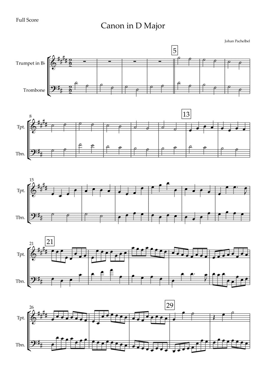 Canon in D Major (Johann Pachelbel) for Trumpet in Bb & Trombone Duo (arr. Fabio Britto)