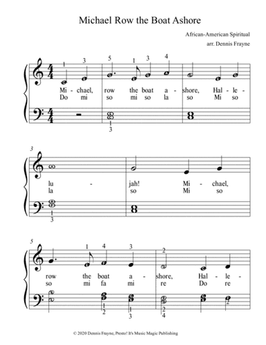 Michael, Row the Boat Ashore (Michael Row the Boat Ashore) (big alpha note notation) (arr. Presto! It's Music Magic Publishing)