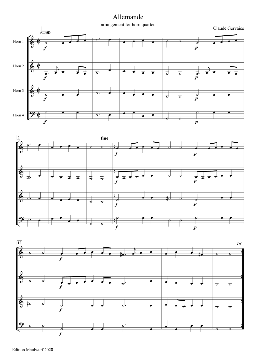 Allemande (arr. Edition Maulwurf)