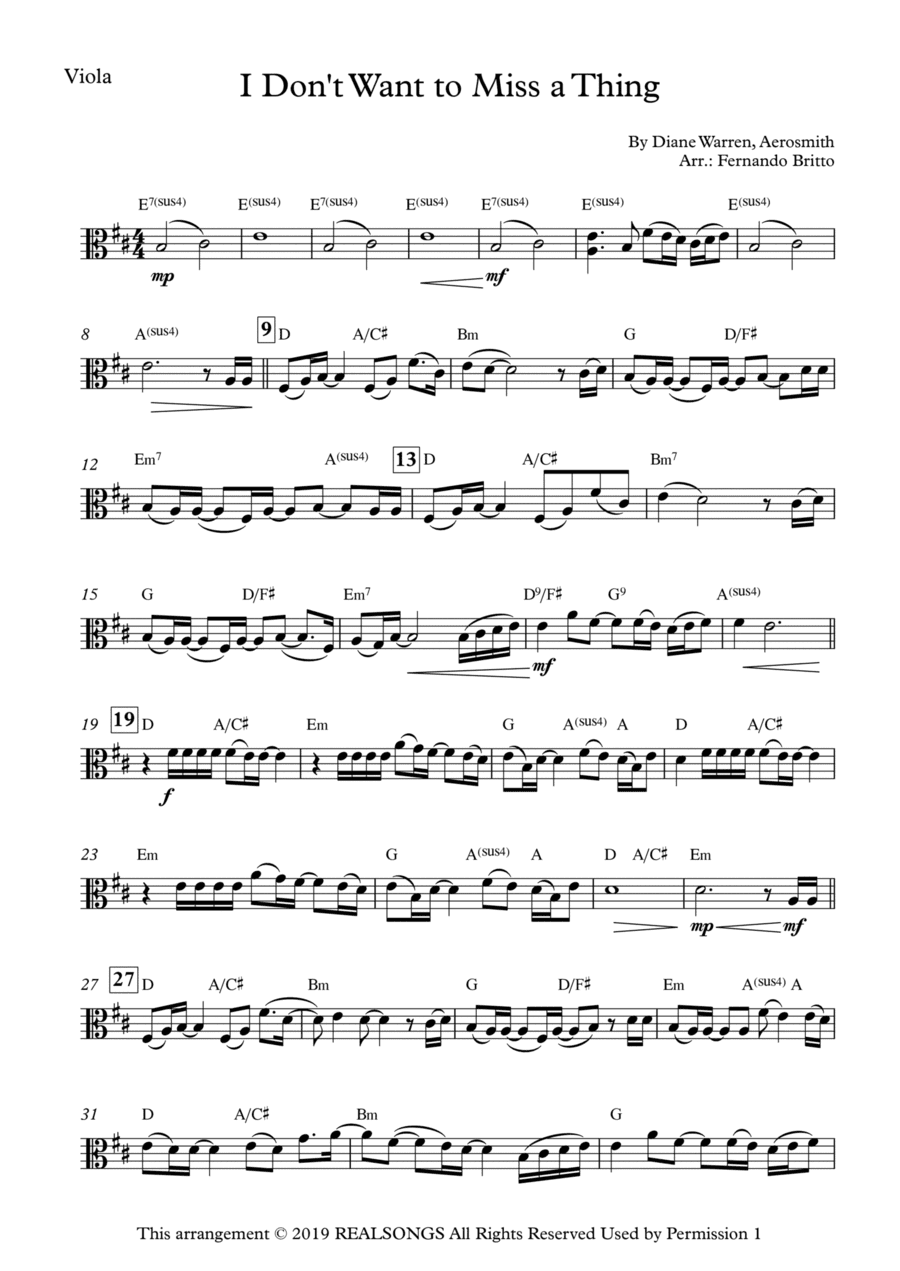 I Don't Want To Miss A Thing (arr. Fernando Britto)