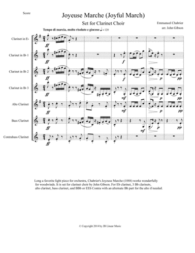 Joyeuse Marche (Joyful March) for Clarinet Choir (arr. John Gibson)