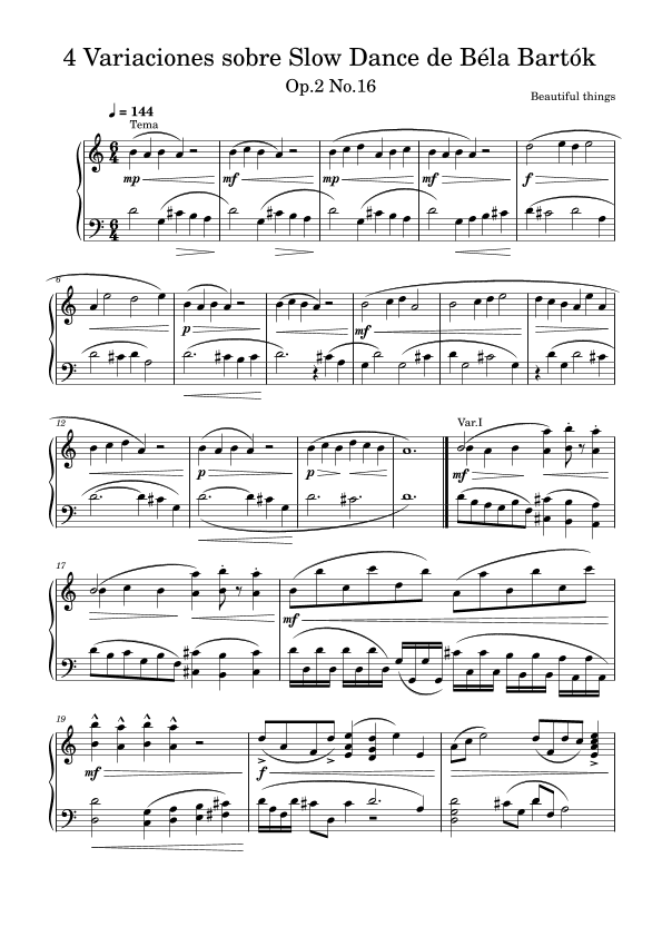 Variaciones sobre Slow Dance de Béla Bartok-Beaitiful things Op. 2 No.16 (arr. Beautiful things)
