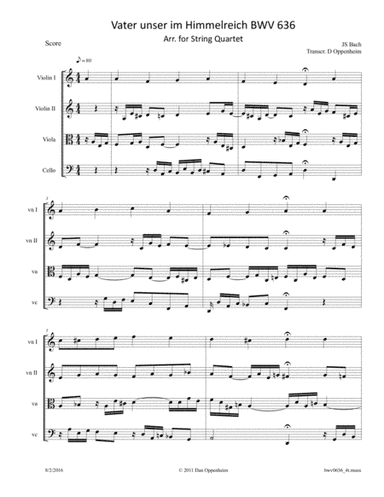 Bach: Vater unser im Himmelreich BWV 636 Arr. for String Quartet (arr. D Oppenheim)