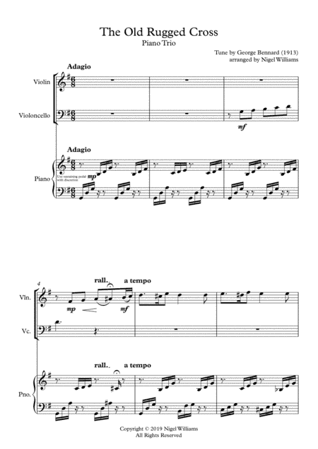 The Old Rugged Cross, for Piano Trio (arr. Nigel Williams)