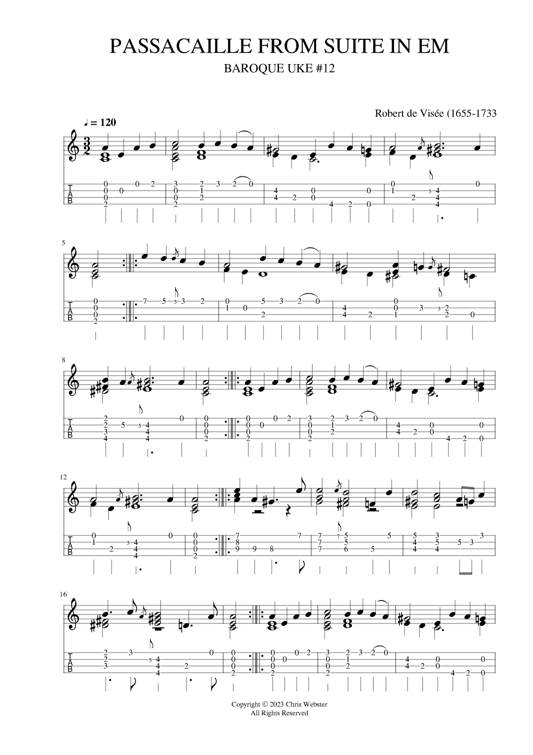 Baroque Uke #12 Passacaille in Em, Robert de Visée (arr. Chris Webster)