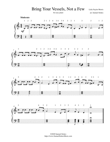 Bring Your Vessels, Not a Few - for easy piano (arr. Samuel Stokes)