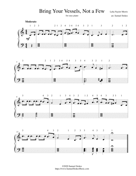 Bring Your Vessels, Not a Few - for easy piano (arr. Samuel Stokes)