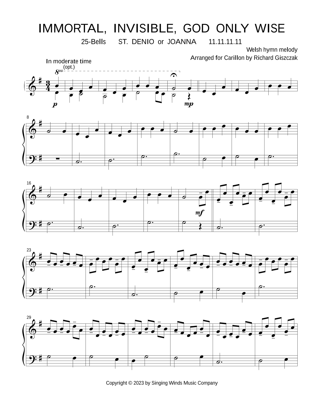 25B. Immortal, Invisible, God Only Wise (ST. DENIO) (arr. Richard Giszczak)