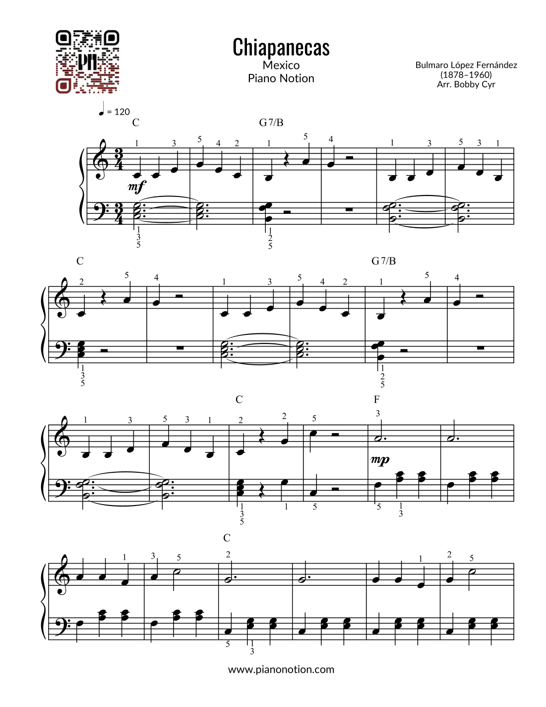 Chiapanecas (Easy Piano) (arr. Bobby Cyr - Piano Notion)
