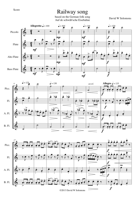 Railway Song (Auf de schwäb'sche Eisebahne) for piccolo, flute, alto flute and bass flute (arr. David Warin Solomons)