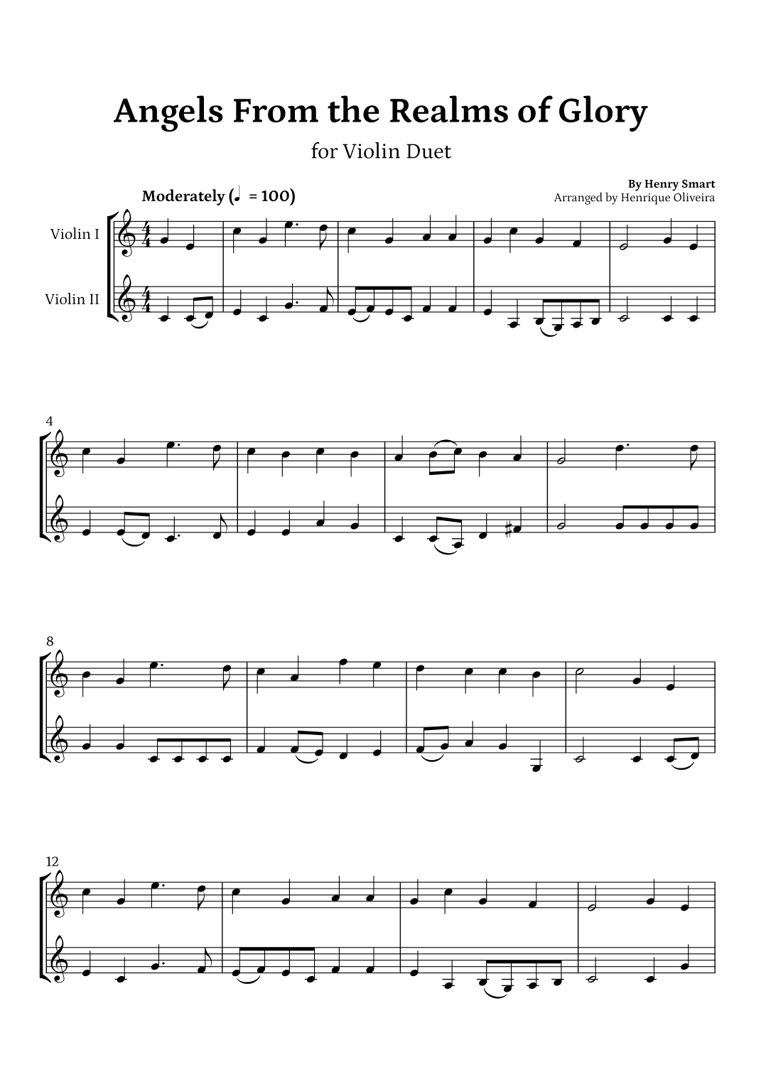 Angels from the Realms of Glory (Violin Duet) - Christmas Carol (arr. Henrique Oliveira)
