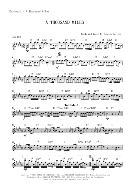 A Thousand Miles (arr. Marcelo Onetta Fermiano)