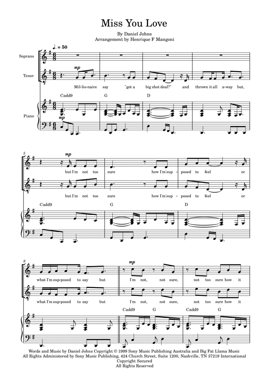 Miss You Love (arr. Henrique F Mangoni)