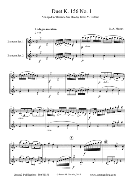 Mozart: Duet K. 156 No. 1 for Baritone Sax Duo (arr. James M. Guthrie, ASCAP)