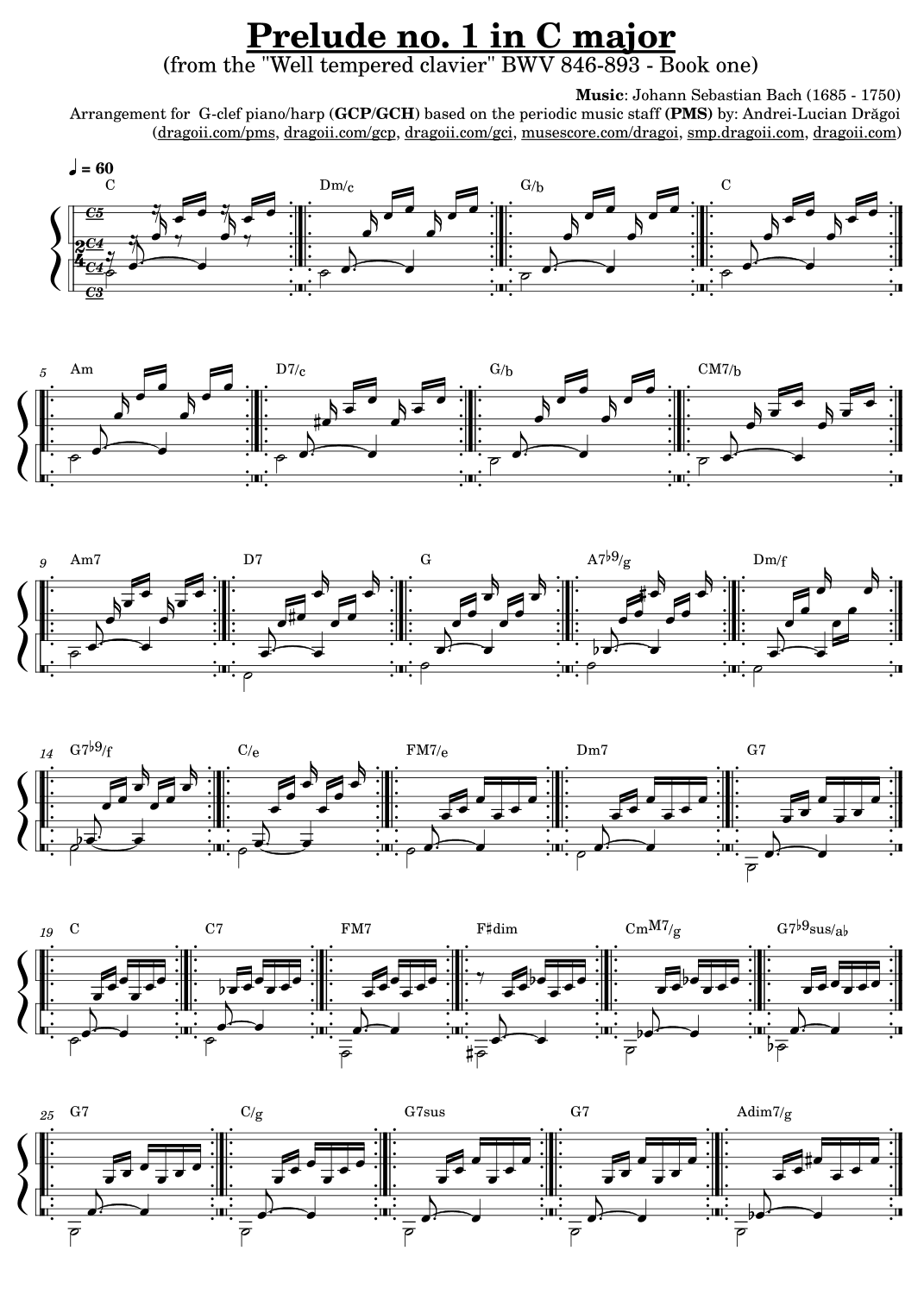 Bach (J.S.) - Prelude I in C (BWV 846) - G-clef piano/harp (GCP/GCH) arr. with periodic staff (PMS) (arr. Andrei Lucian Dragoi)