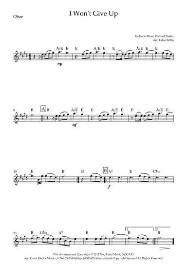 I Won't Give Up (arr. Fabio Britto)