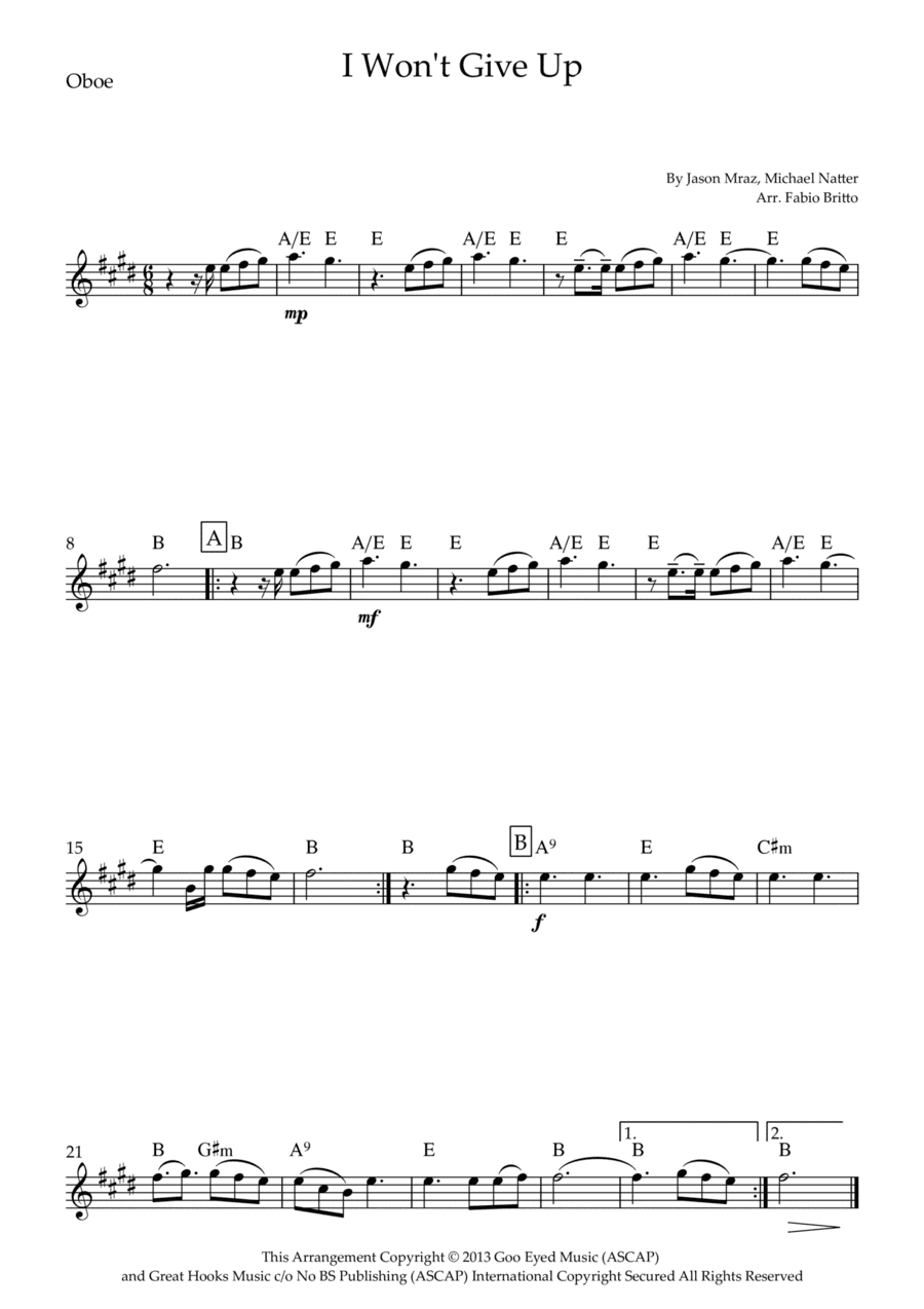 I Won't Give Up (arr. Fabio Britto)