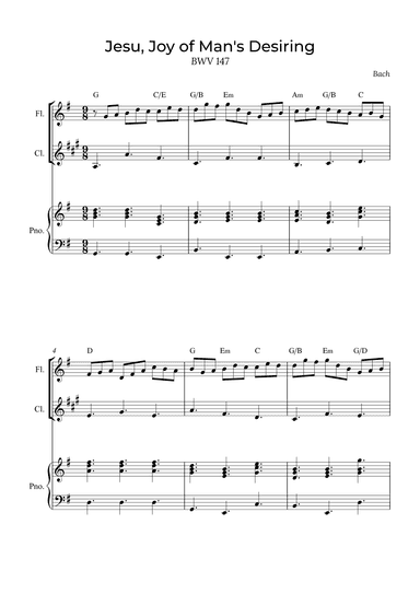 Jesu, Joy of Man's Desiring - Flute and Clarinet with chords (arr. Alex Nunes Rodrigues)
