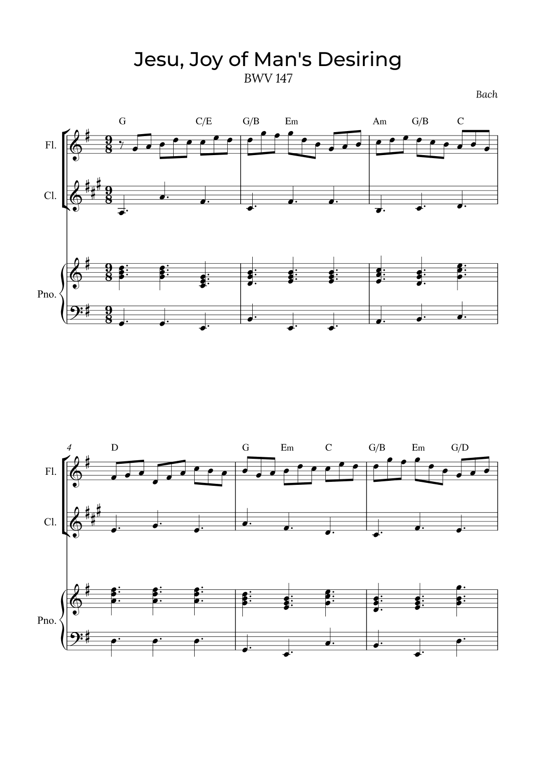 Jesu, Joy of Man's Desiring - Flute and Clarinet with chords (arr. Alex Nunes Rodrigues)