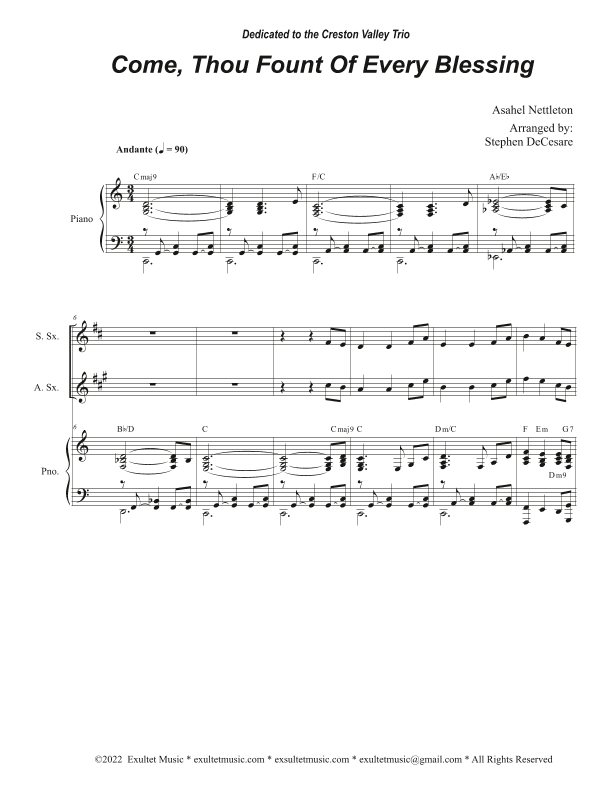 Come, Thou Fount Of Every Blessing (Saxophone Quartet and Piano) (arr. Stephen DeCesare)