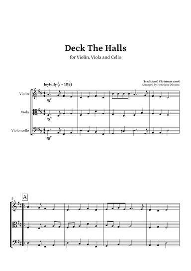 Deck The Halls (Violin, Viola and Cello) | Christmas Carol (arr. Henrique Oliveira)