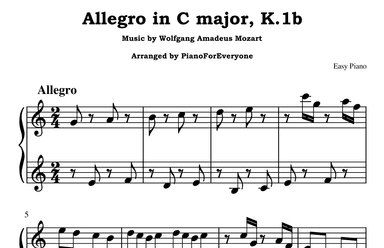 Allegro in C major, K.1b - Mozart (Easy Piano) (arr. PianoForEveryone)