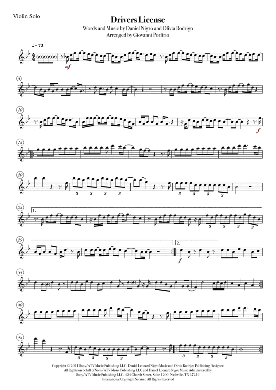 Drivers License (arr. Giovanni Porfirio)