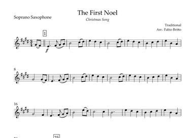 The First Noel (Christmas Song) for Soprano Saxophone Solo (arr. Fabio Britto)