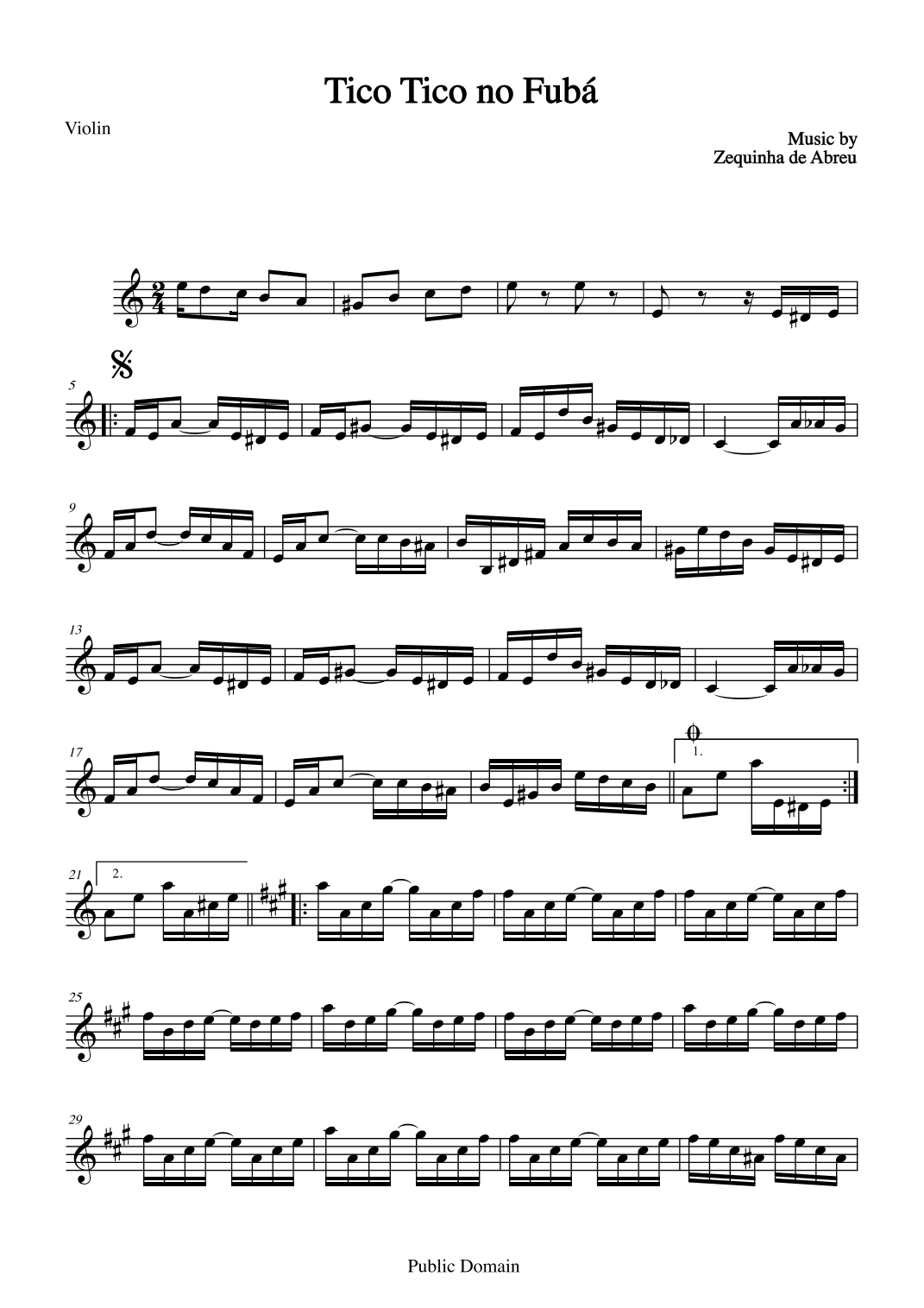 Tico Tico no Fubá by Zequinha de Abreu for Violin (arr. The Sheet Music Library)