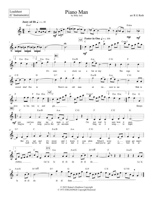 Piano Man (arr. R G Roth)